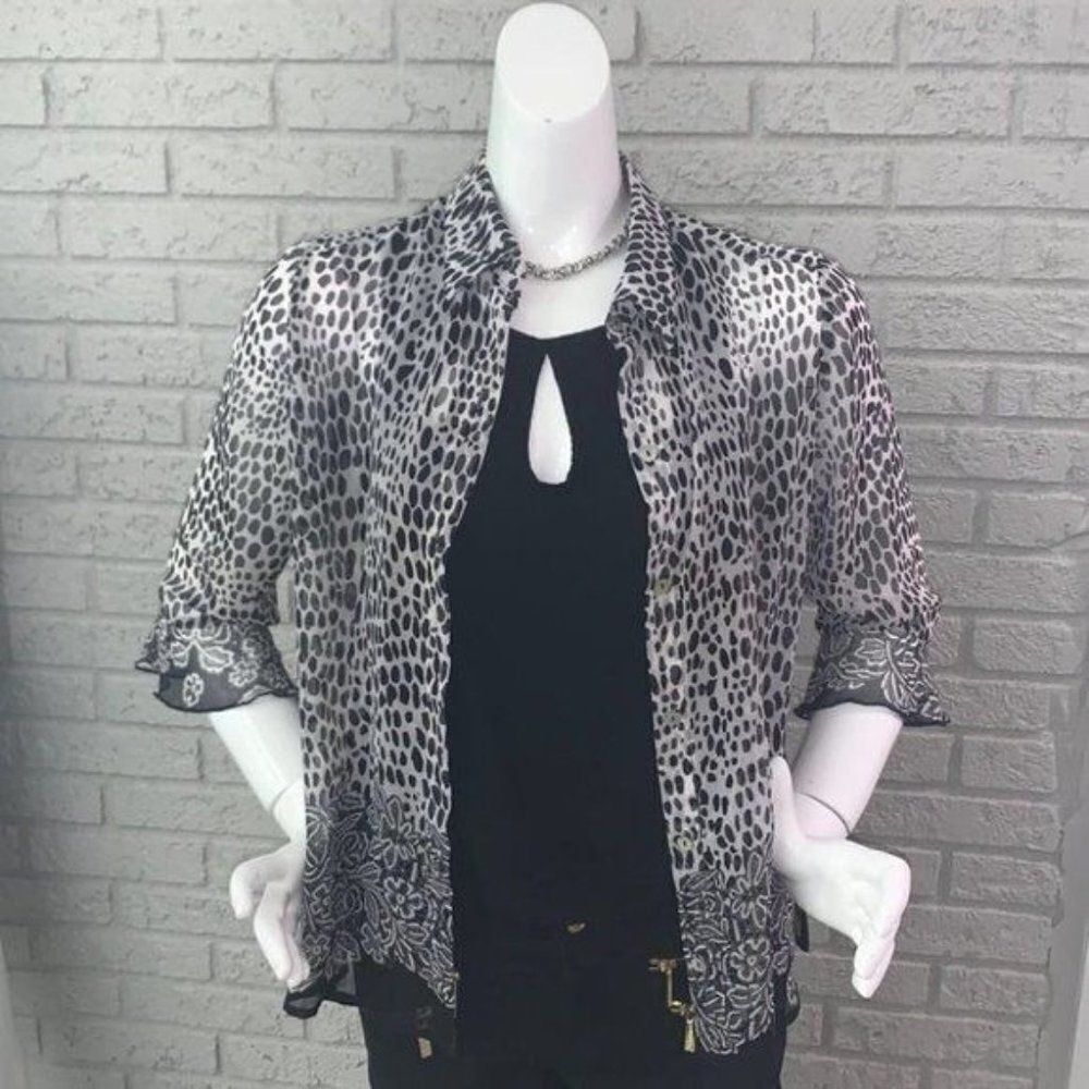 Mj Collection See Through Button Front Blouse Siz… - image 1